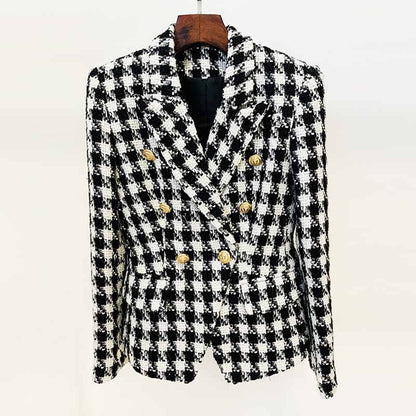 Women's double breasted black and white houndstooth blazer jacket