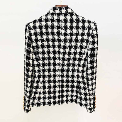 Women's double breasted black and white houndstooth blazer jacket