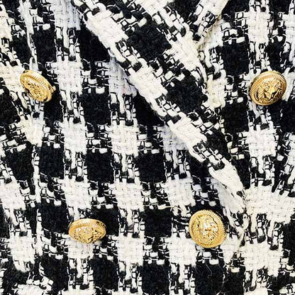 Women's double breasted black and white houndstooth blazer jacket