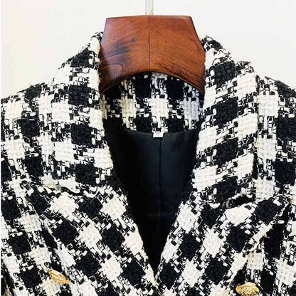 Women's double breasted black and white houndstooth blazer jacket