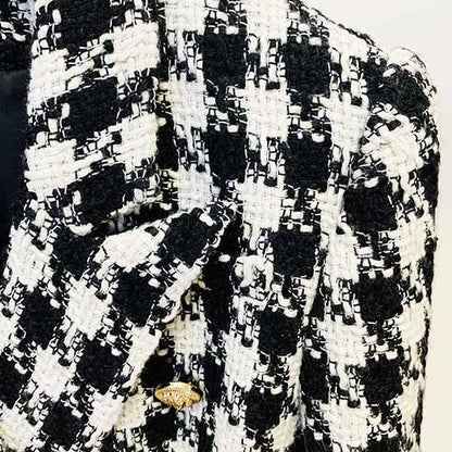 Women's double breasted black and white houndstooth blazer jacket