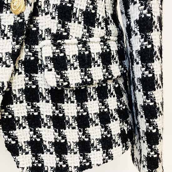 Women's double breasted black and white houndstooth blazer jacket