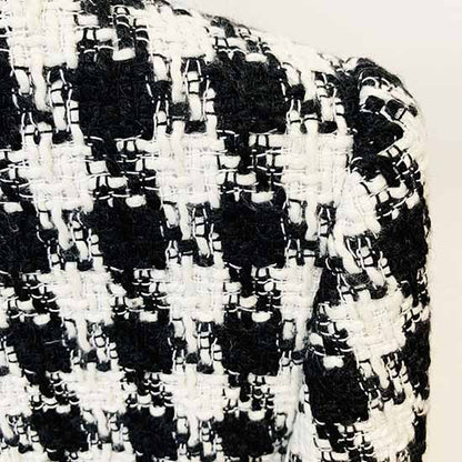 Women's double breasted black and white houndstooth blazer jacket
