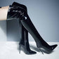 Women's Patent Leather Pointy Toe Sexy Stiletto Over The Knee Boots