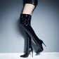 Women's Patent Leather Pointy Toe Sexy Stiletto Over The Knee Boots