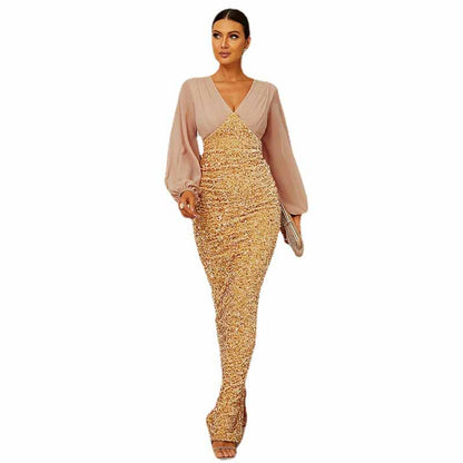 Wedding Long Sleeve Sequins Hip Wrap Fishtail Prom Dress