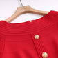 Women Knitted Mini Red Dress Ladies Long Sleeve Mini Knitted Dress