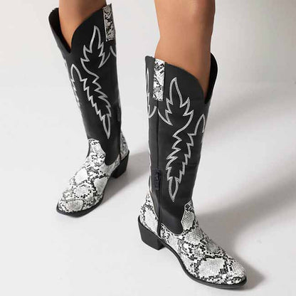 Knee High Pull On Boots Embroidered Cowgirl Boots