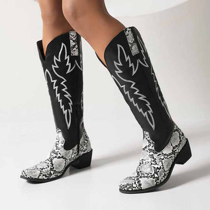 Knee High Pull On Boots Embroidered Cowgirl Boots