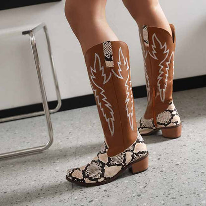 Knee High Pull On Boots Embroidered Cowgirl Boots