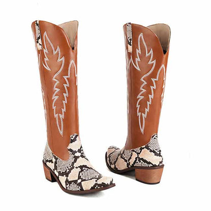 Knee High Pull On Boots Embroidered Cowgirl Boots