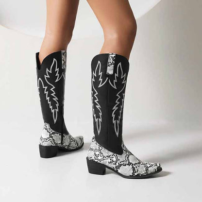 Knee High Pull On Boots Embroidered Cowgirl Boots
