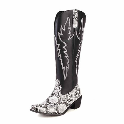 Knee High Pull On Boots Embroidered Cowgirl Boots