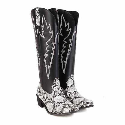 Knee High Pull On Boots Embroidered Cowgirl Boots