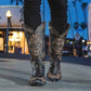 Women's embroidered leather Mid-calf western cowgirl black boots