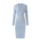 Women Light Blue button-up knitted minidress Ribbed Dress Fine-ribbed Dress
