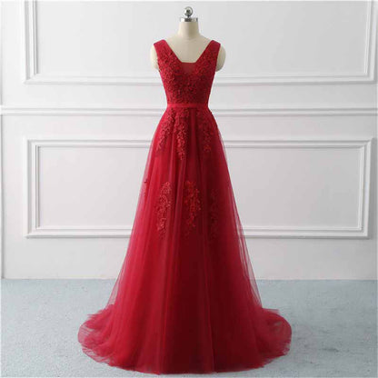 Women's Wedding Dress Bride Lace Applique Evening Dress V Neck Ball Gowns