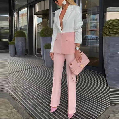 Women's Colorblocked Pantsuit Two Piece White Troubles Set