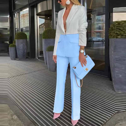 Women's Colorblocked Pantsuit Two Piece White Troubles Set
