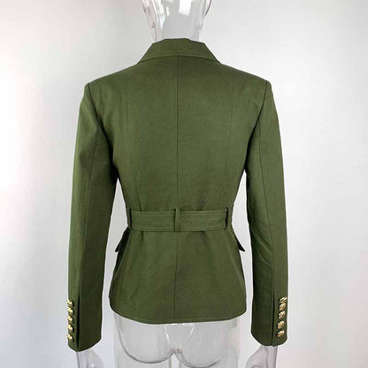 Women's Army Green Pantsuit +High Waisted Two Piece Pants Set Suits With Belt