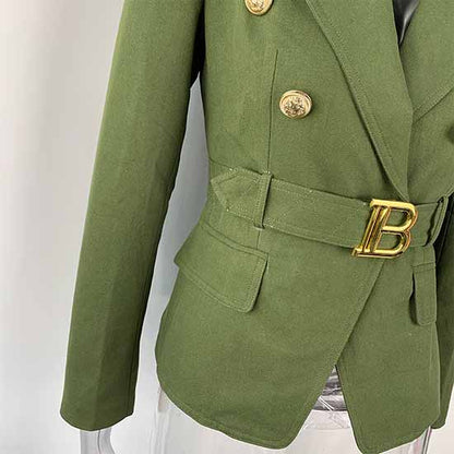 Women's Army Green Pantsuit +High Waisted Two Piece Pants Set Suits With Belt