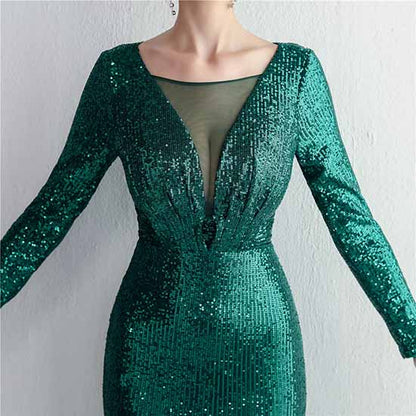 Women Evening Party Dress Sequin Dress for Women Sexy Split Dress Long Sleeve