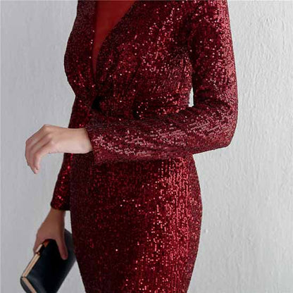 Women's Shinny Sequin Mermaid Evening Dress Sleeve Prom Gown