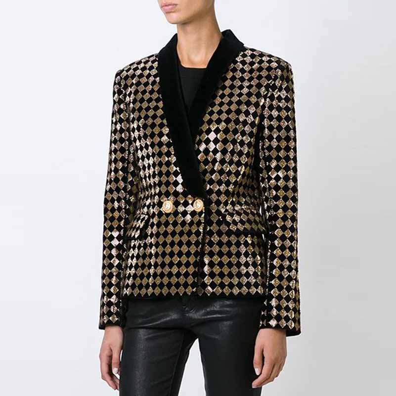 Women's jacket Luxury Heavy Work Beaded Diamond collar velvet blazer coat