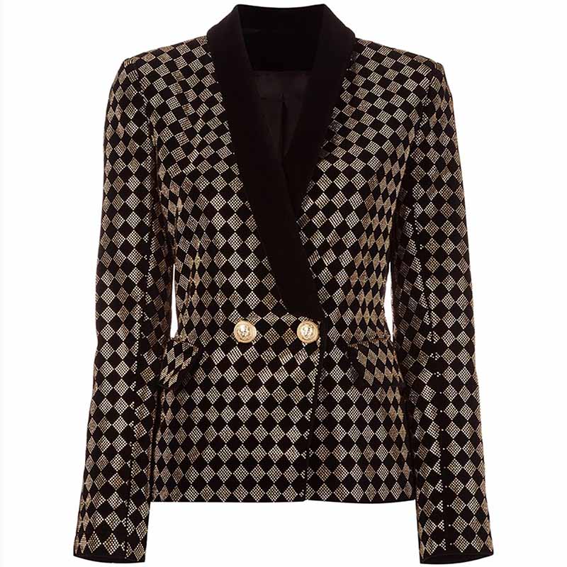 Women's jacket Luxury Heavy Work Beaded Diamond collar velvet blazer coat