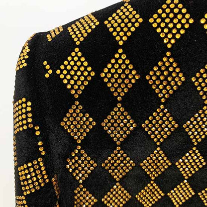 Women's jacket Luxury Heavy Work Beaded Diamond collar velvet blazer coat