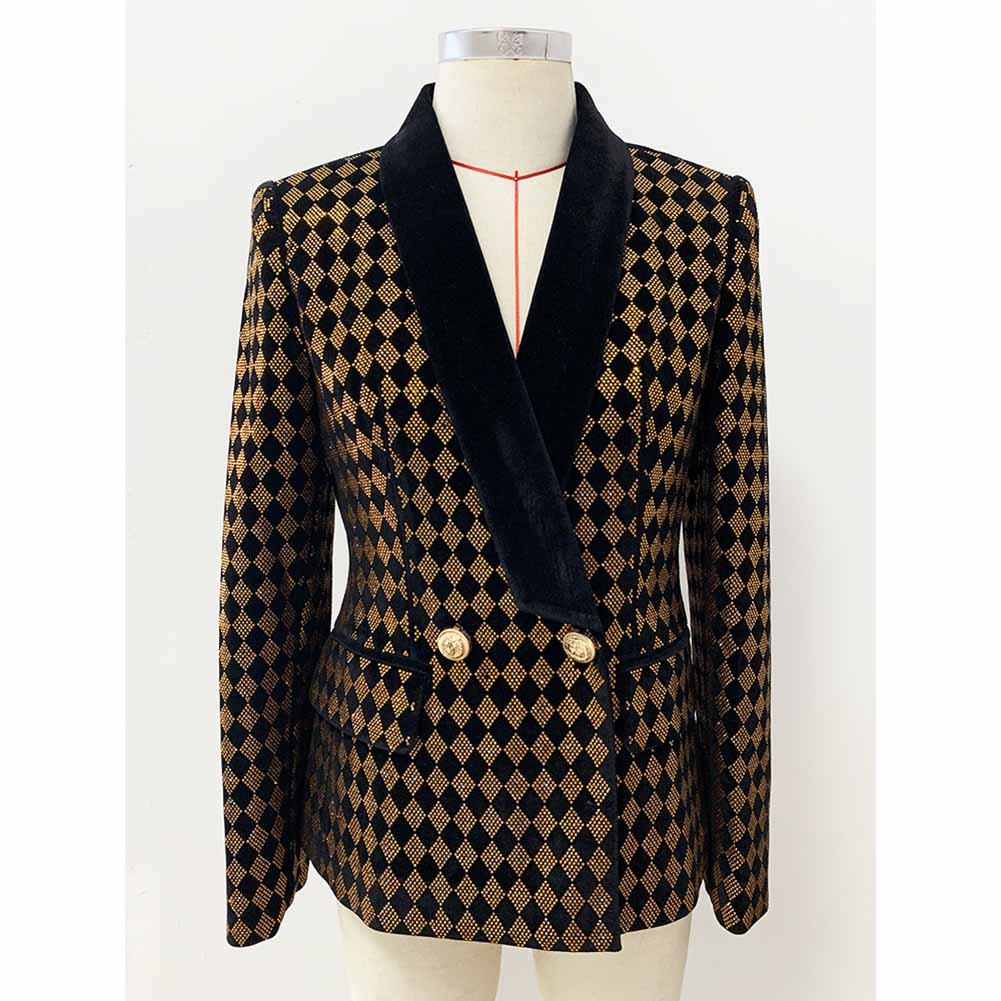 Women's jacket Luxury Heavy Work Beaded Diamond collar velvet blazer coat