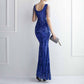 Women's V-Neck Sequins Mermaid Prom Evening Party Dress S-4XL