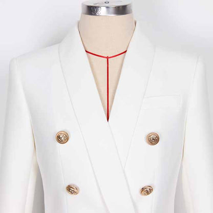 Women's Belted Pant Suit White Double Beasted Two Piece Business Set