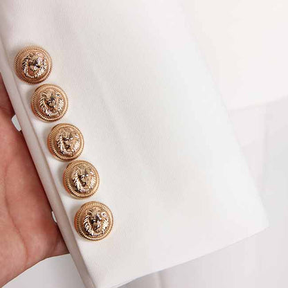 Women's Belted Pant Suit White Double Beasted Two Piece Business Set