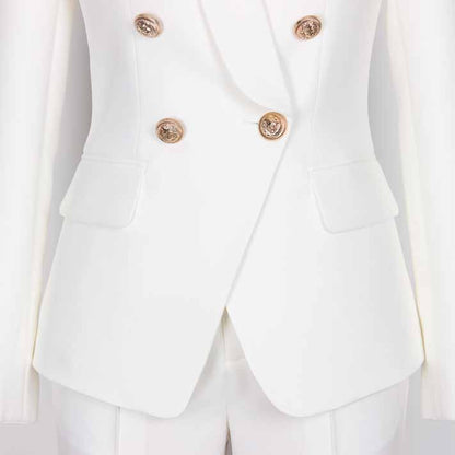 Women's Belted Pant Suit White Double Beasted Two Piece Business Set