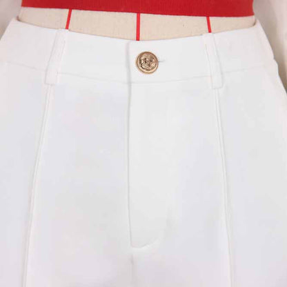 Women's Belted Pant Suit White Double Beasted Two Piece Business Set