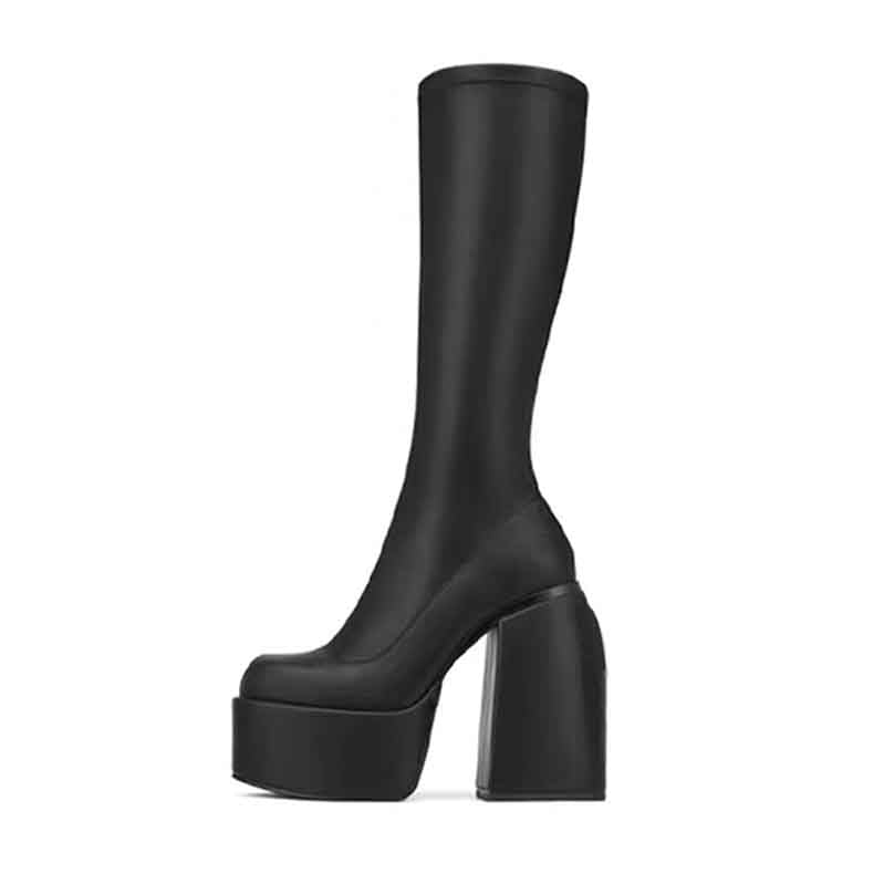 Wide Fit Mid Heel Sock Knee Boots