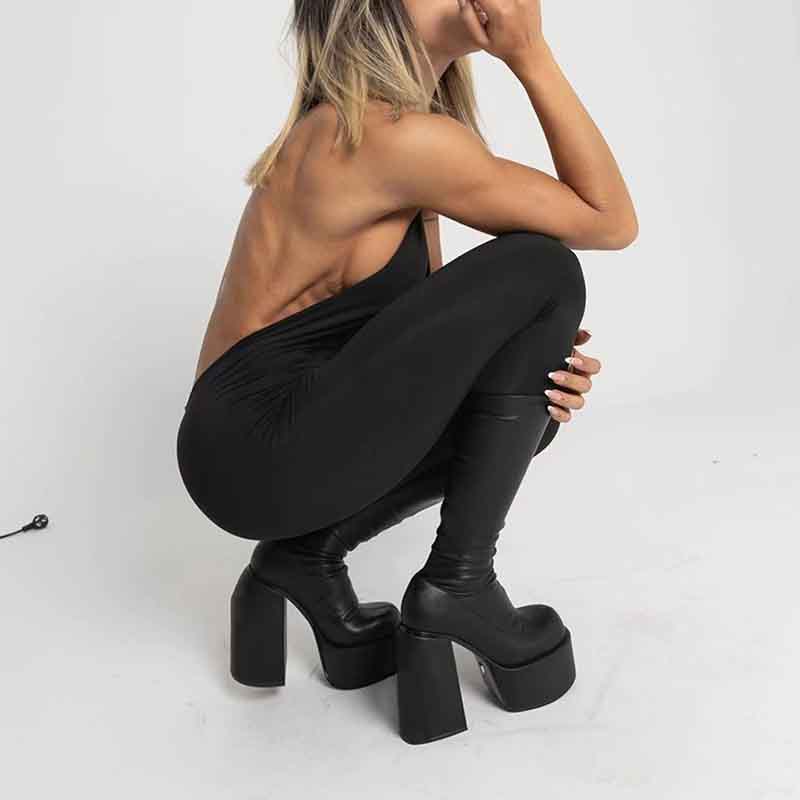 Wide Fit Mid Heel Sock Knee Boots