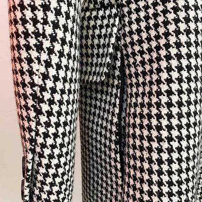 Middle Length Double Breasted Wollen Blend Houndstooth Tweed Blazer