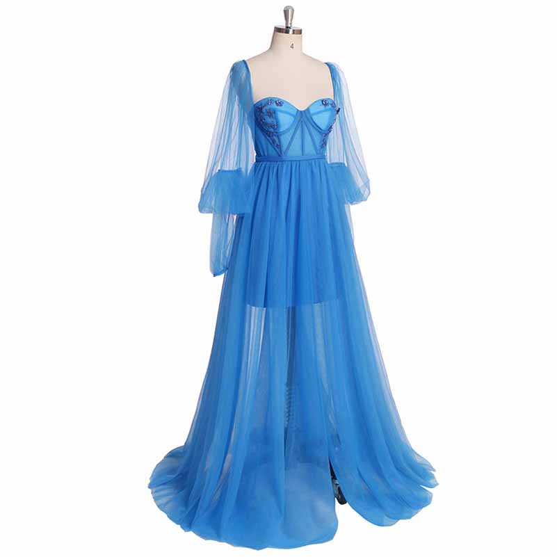 Puffy Sleeve Prom Dresses Ball Gown for Women Formal Long Sleeve Backless Evening Gown