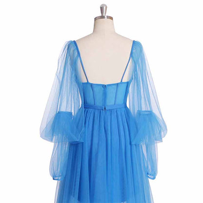 Puffy Sleeve Prom Dresses Ball Gown for Women Formal Long Sleeve Backless Evening Gown