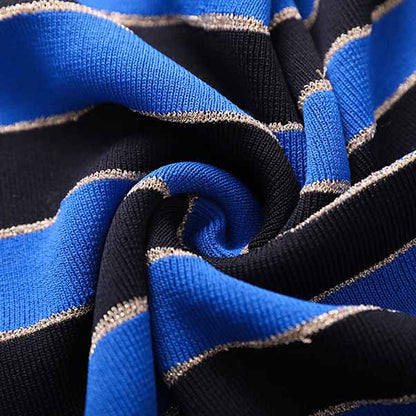 Women's long sleeve knit mini dress blue striped elegant dress