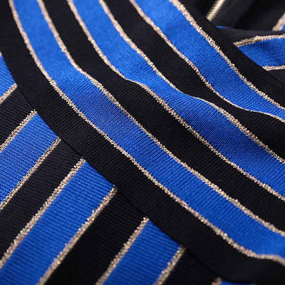 Women's long sleeve knit mini dress blue striped elegant dress