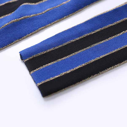 Women's long sleeve knit mini dress blue striped elegant dress