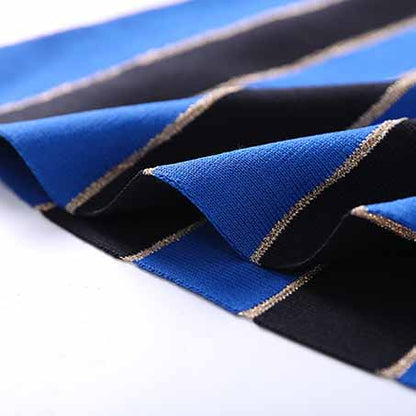 Women's long sleeve knit mini dress blue striped elegant dress