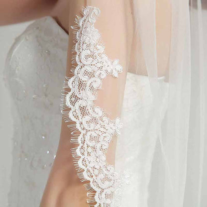 Wedding Bridal Veil with Comb Lace Applique Edge Veil