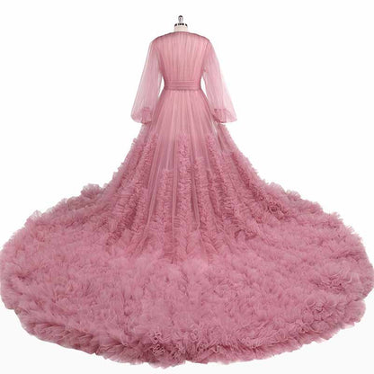 Illusion Long Lingerie Tulle Robe Nightgown Bathrobe Sleepwear Bridal Robe Wedding Scarf