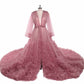 Sexy Illusion Long Lingerie Tulle Robe Nightgown Bathrobe Sleepwear Bridal Robe Wedding Scarf
