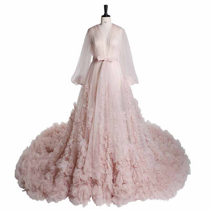 Sexy Illusion Long Lingerie Tulle Robe Nightgown Bathrobe Sleepwear Bridal Robe Wedding Scarf