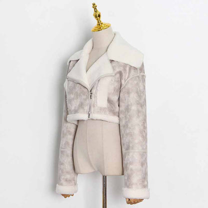 Women's Wool Liner Jacket Zip Up Faux Oversized Short Coat Jacket